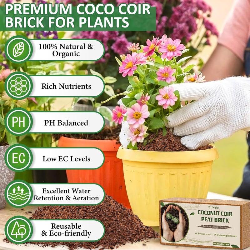 Legigo 2 Pack Premium Coco Coir Brick for Plants- 100% Organic Compressed Coconut Coir Bricks Starting Mix, Coco Coir Fiber Coconut Husk for Planting, Gardening, Potting Soil Substrate, Herbs - Image 2